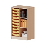 ErgoTray Regal, 2reihig, 3 OH, fahrbar, rechts 3 Fächer, links 10 flache Boxen, B/H/T 70,3x118x40cm 